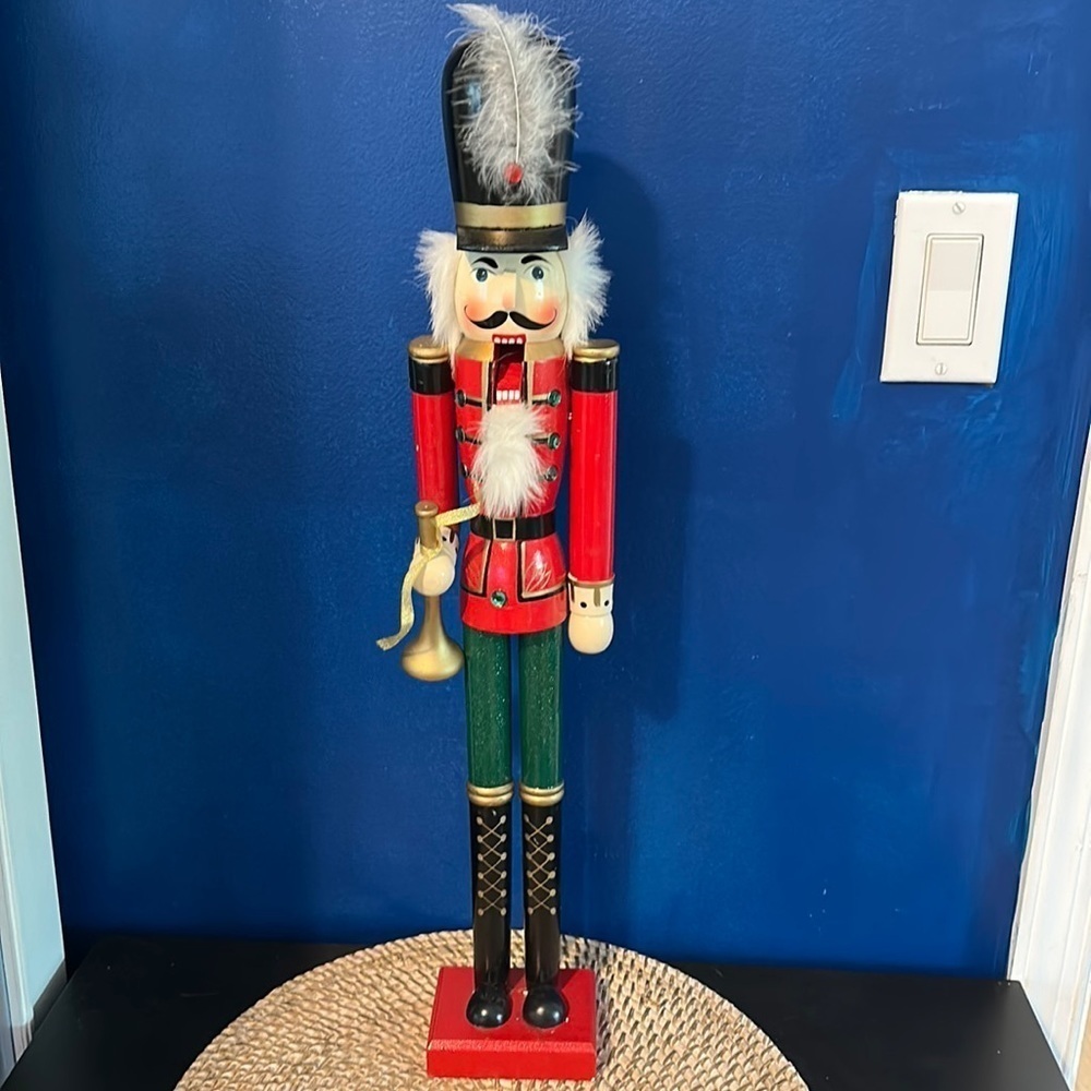 24” Wooden Hand-painted Nutcracker Soldier with Golden Trumpet
